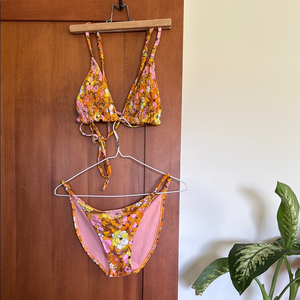 Floral Pink and Orange Bikini Set